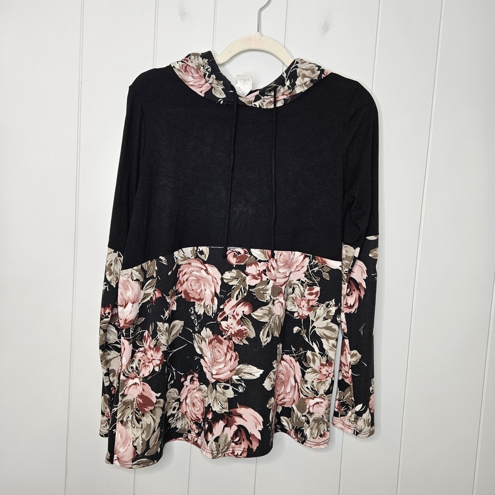 Sew In Love Black And Floral Medium Hoodie Lightweight Soft